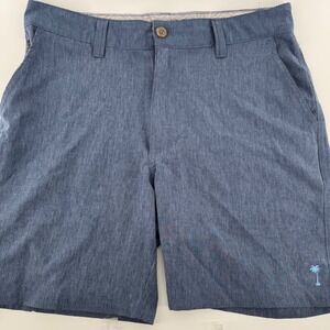 Margaritaville Hybrid Shorts Men 34 Blue Heathered Stretch Palm Tree Golf